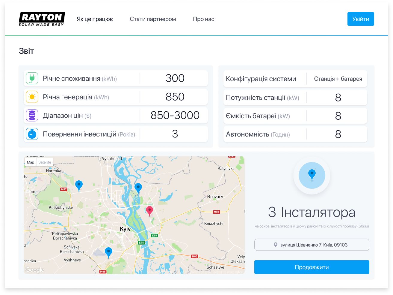 Іллюстрація калькулятора розрахунку сонячної енергії